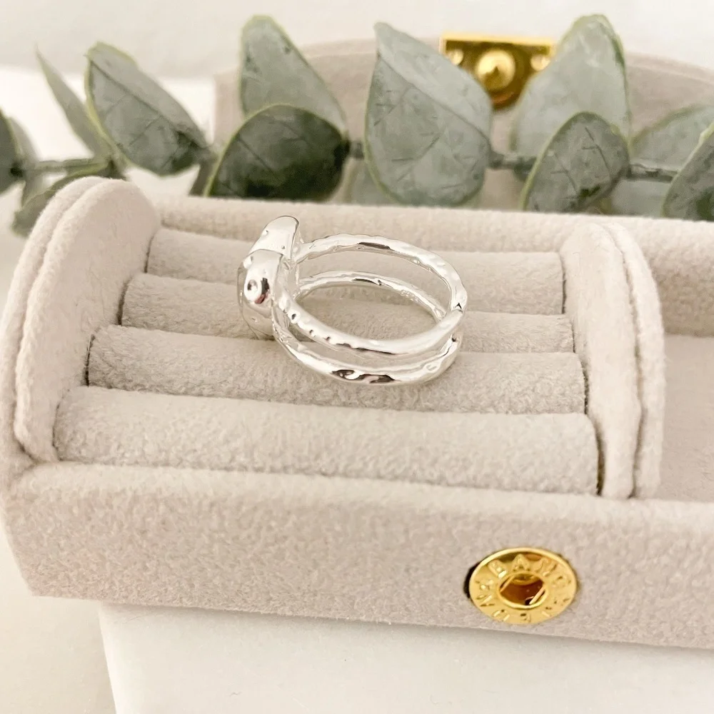 925 Sterling Silver Textured Foil Heart Ring Geometric Ring Silver Heart Ring